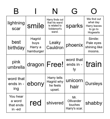 Harry Visits Diagon Alley Bingo Card
