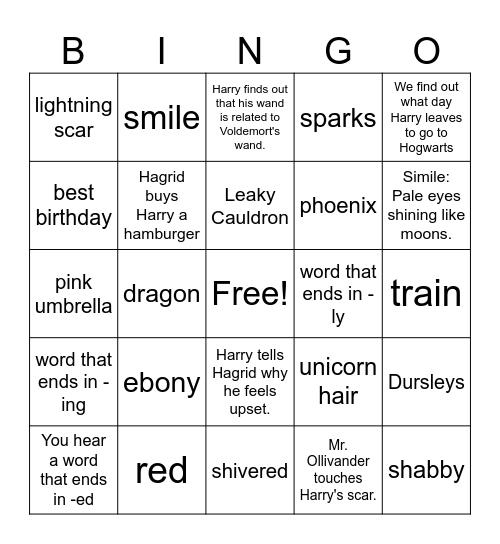 Harry Visits Diagon Alley Bingo Card