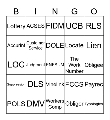 Enforcement Bingo Card