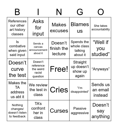 Spaid Bingo Card