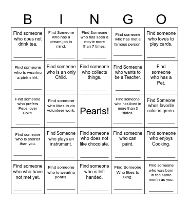 Find Someone Who Bingo Card