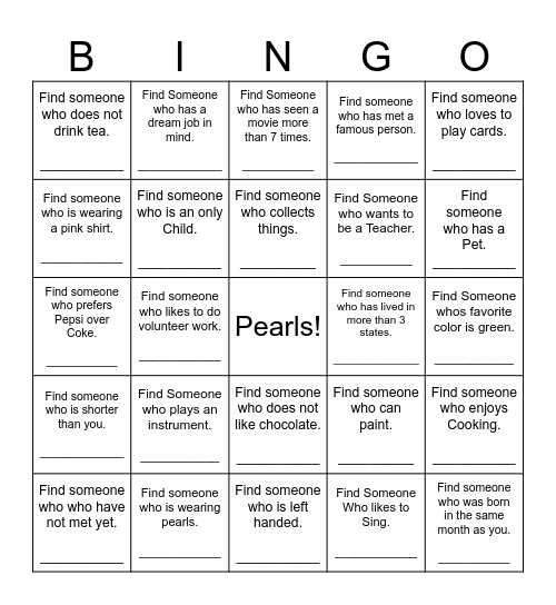 Find Someone Who Bingo Card