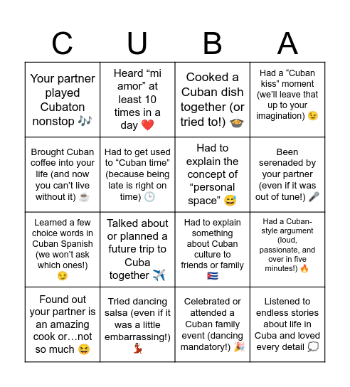 Cuba Bingo Card