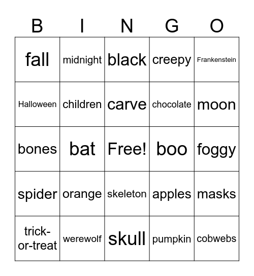 Halloween Bingo Card