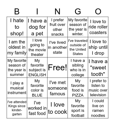 Untitled Bingo Card