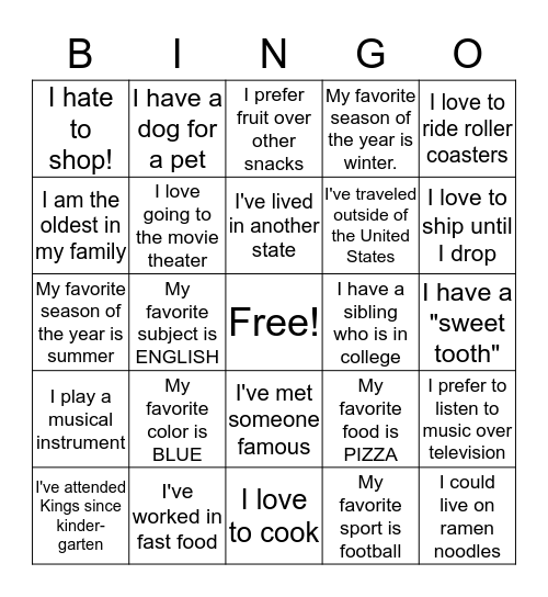 Untitled Bingo Card