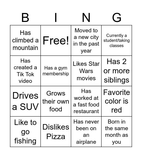 Untitled Bingo Card