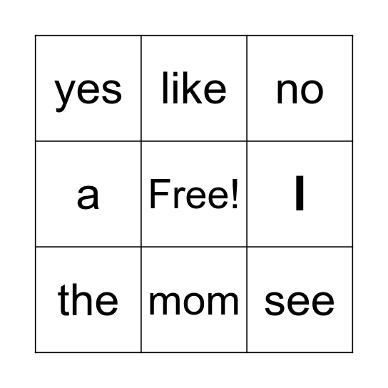 KDG - Sight words 1-8 Bingo Card