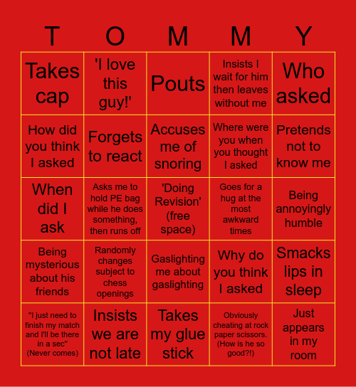 Tommy Bingo Card Bingo Card