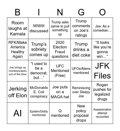 Trump on Rogan Bingo Card