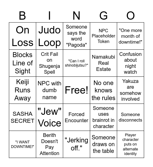Bushido Drinking Bingo Card