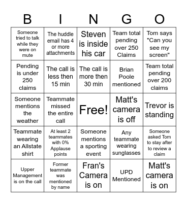 Conference Call Bingo Card