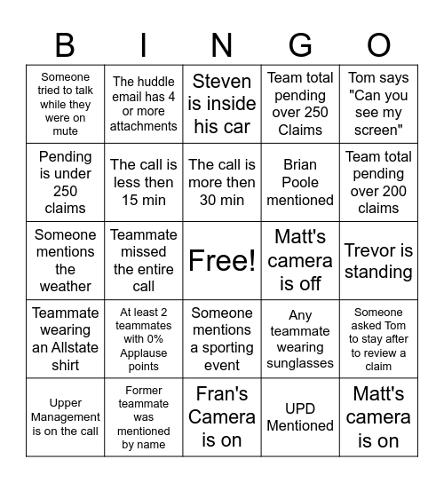 Conference Call Bingo Card