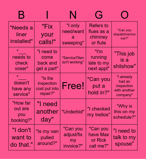 Chimney Chatter Bingo Card