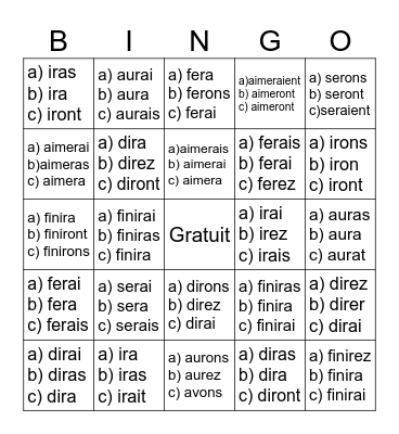Futur simple Bingo Card