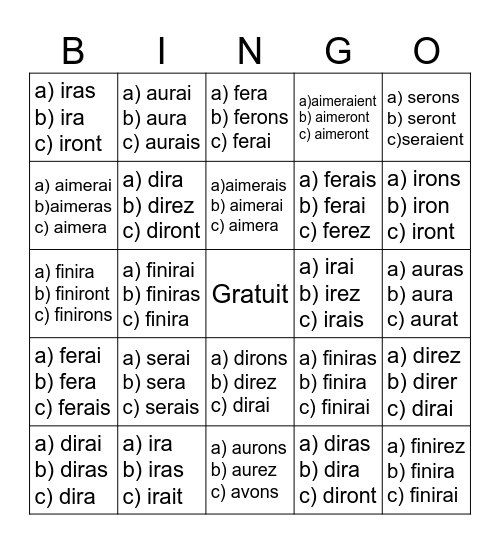 Futur simple Bingo Card