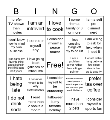 Get to Know You Bingo Card