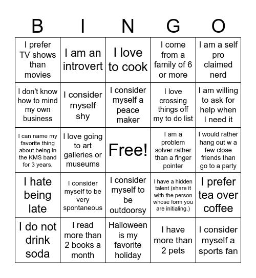 Get to Know You Bingo Card