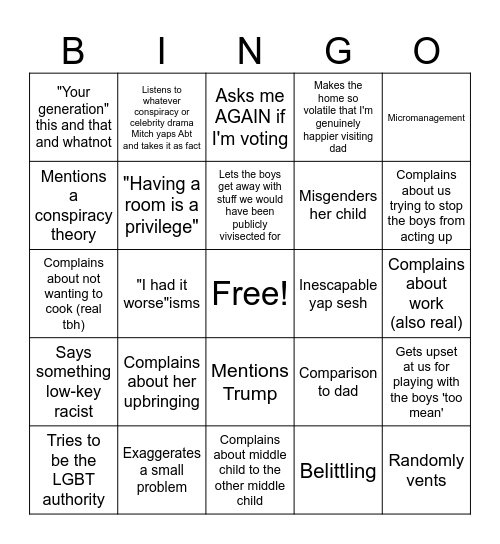 Our mom bingo Card