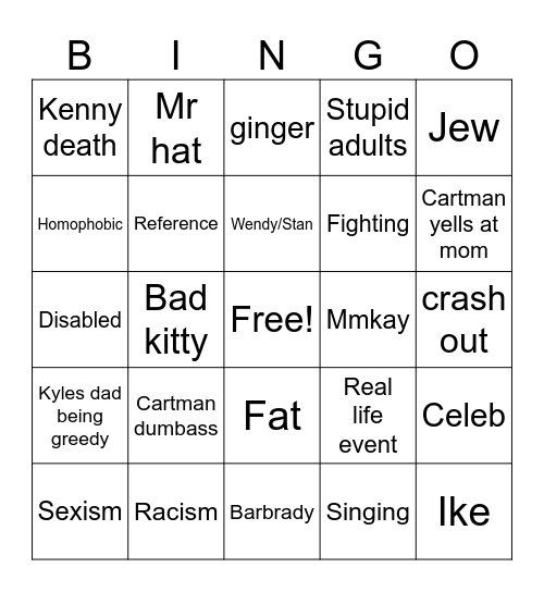 South park Bingo Card