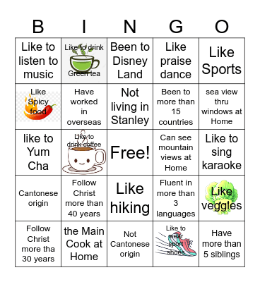 To Know You More Bingo Card