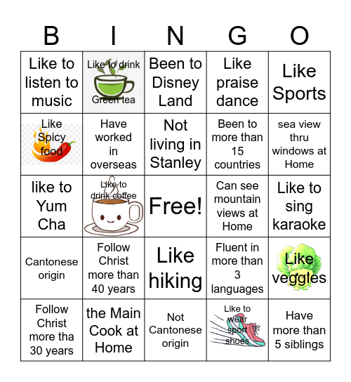To Know You More Bingo Card