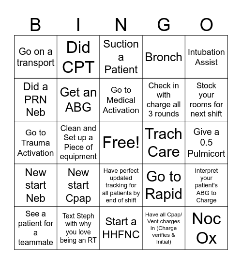 Night Shift Bingo Card