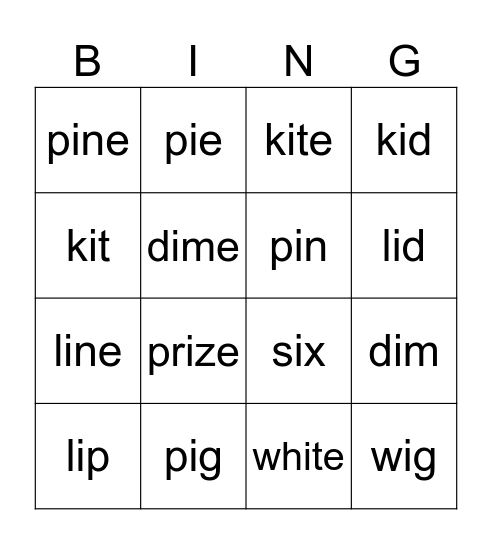 short i/long i Bingo Card