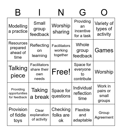 Facilitator Bingo Card