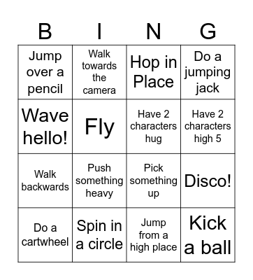 Stop motion Bingo Card