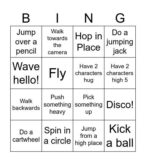 Stop motion Bingo Card