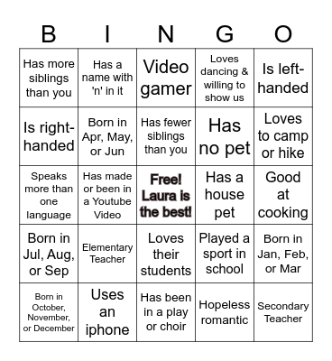 All-About-Me Bingo Card