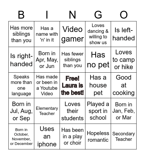 All-About-Me Bingo Card