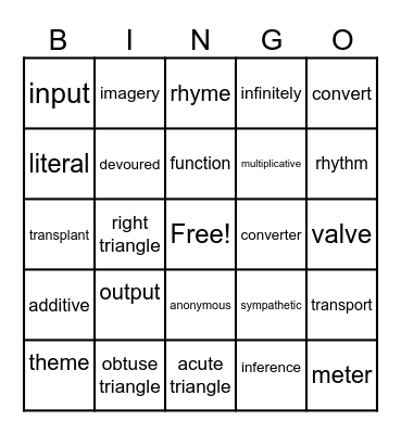 Key Words this Week Bingo Card