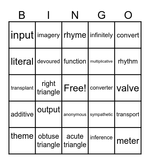 Key Words this Week Bingo Card