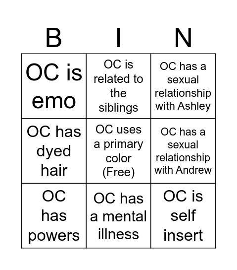 TCOAAL OC Bingo Card