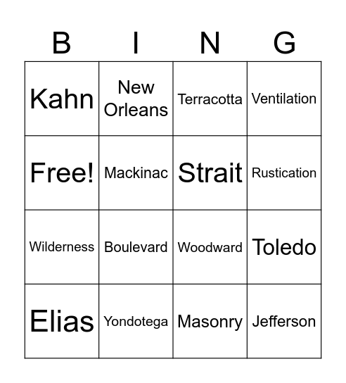 Detroit Strolling Bingo - C Bingo Card