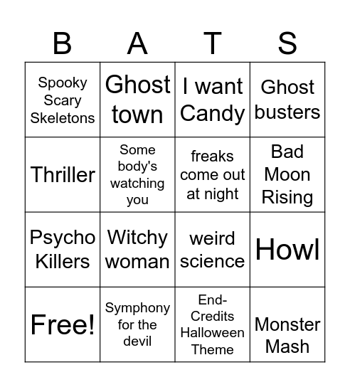 Halloween Music Bingo Card