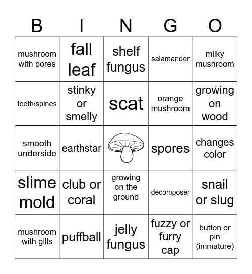 Mushroom & Fungi Bingo Card