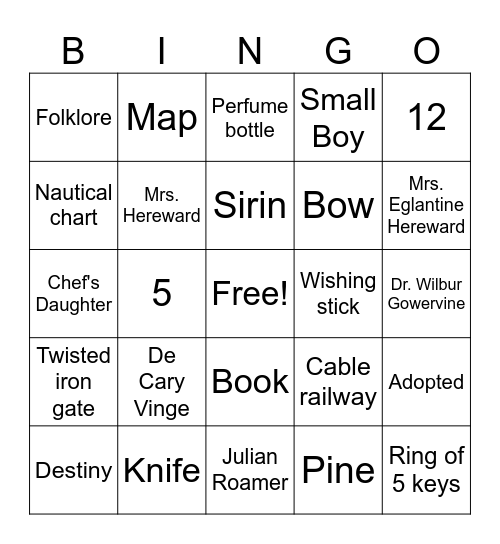 Greenglass House Bingo Card