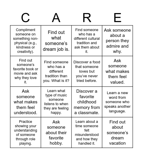 Empathy Bingo Card