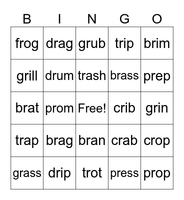 R Blends Bingo Card