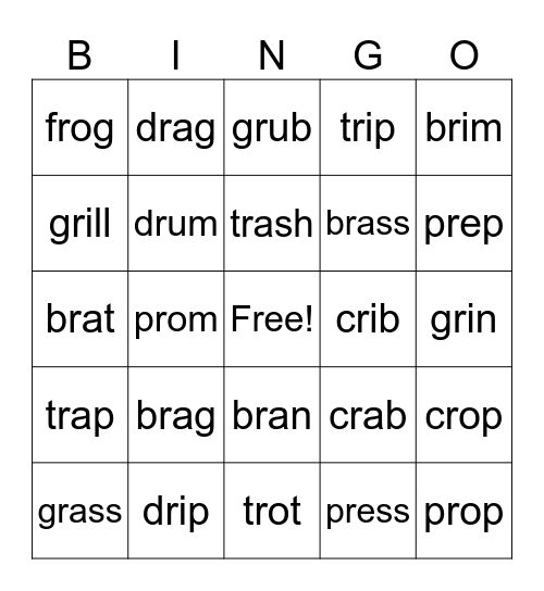R Blends Bingo Card