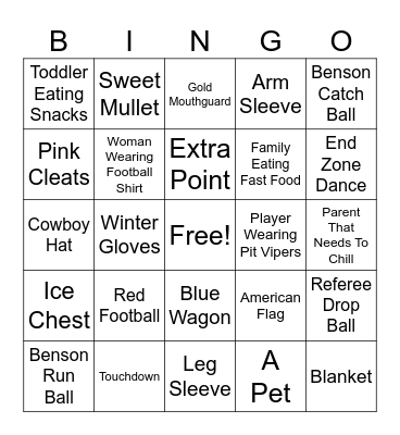 Benson's Big Game Bingo Card