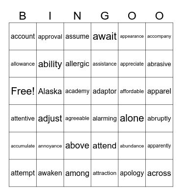 It starts with a SCHWA! Bingo Card