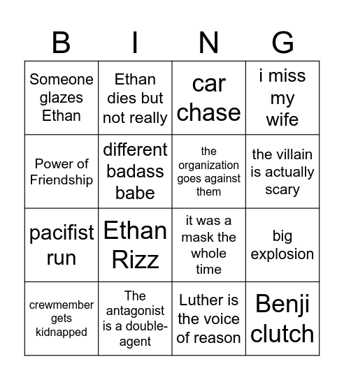 Mission Impossible Bingo Card