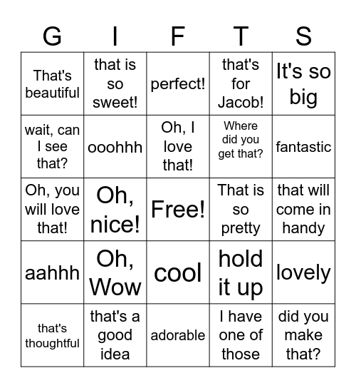 M and J Bingo Card