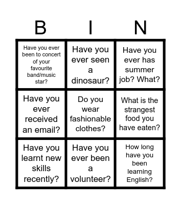 Teenagers Bingo Card