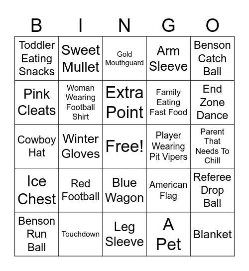 Benson's Big Game Bingo Card