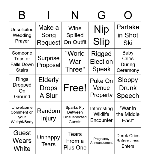 D+J Wedding Bingo Card